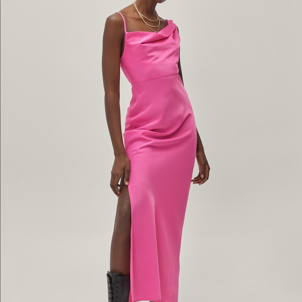 Pink satin maxi dress